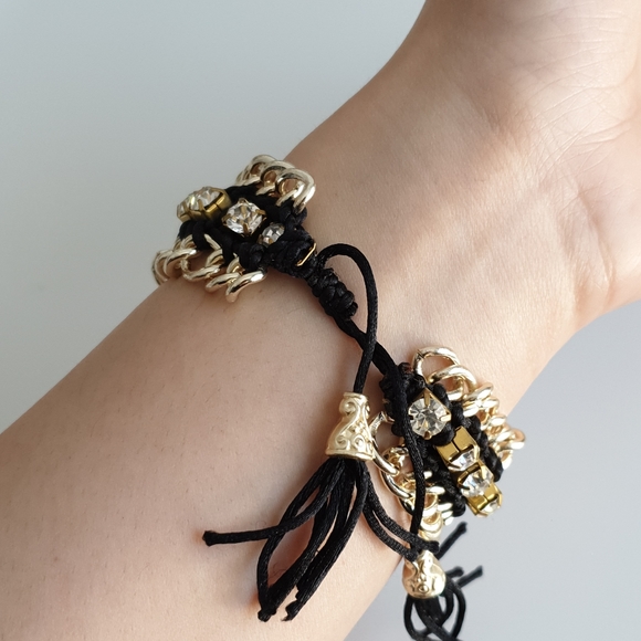 Navy light gold chain rhinestone bracelet - Picture 2 of 3